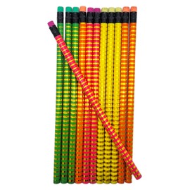 Zugar Land Colorful Neon Pencils with Gold Foil Stripes (7.5" Standard Size) Wood. #2 Lead. Great Party Favor (24)