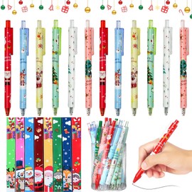 Auzlya Christmas ballpoint pen, 12 Christmas gel ink pens, cartoon, Christmas ballpoint pen, Christmas gifts, small items, Christmas party gifts, bag fillers, random colour pattern