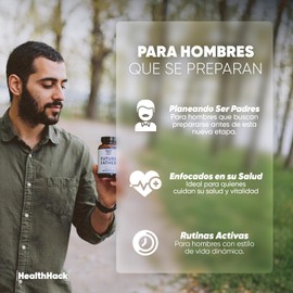 Health Hack Future Father | Apoyo para Hombres que Planean Ser Padres | Con CoQ10, L-Carnitina, Vitamina C & E, Zinc, Selenio, NAC, Extracto de Ginseng, L-Arginina, Vitamina B9