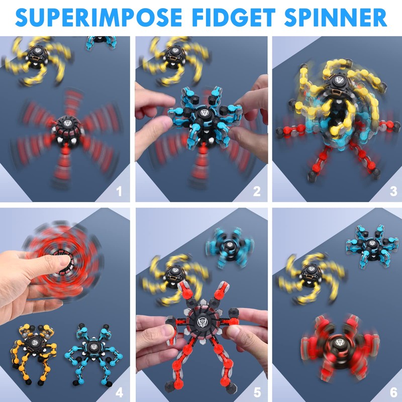 6pcs Transformable Fidget Spinner Toy, Funny DIY Fingertip Spin Top