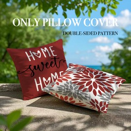 Vorysum Outdoor Cushion 30 x 50 cm, Set of 2 Red Modern Cushion Covers, Dahlia Cushion Cover, Flowers, Decorative Sofa Cushion, Velvet Look for Garden, Sofa, Living Room, Bed, Double-Sided Pattern