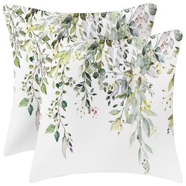 Velvet Floral Spring Pillow Covers 18 x 18 Inch Set of 2 Vintage Wild Flowers Decor Sage Green Throw Pillows Leaves Outdoor Farmhouse Wildflower Plant Decorative Cushion for Couch Bed Sofa