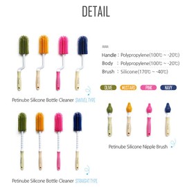 PETINUBE Baby Bottle Cleaning Brush, Soft Brush Baby Bottle Cleaner, Silicone Brush for Bottles and Cups, Silicone Bottle Brush with Long Handle (Olive, Straight Handle)