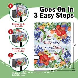 FBCOO Spring Summer Hummingbird Flower Mailbox Cover Magnetic Standard Size 21" x 19", Enjoy The Little Things Floral Decorative Post Letter Box Wrap Decor, Seasonal Bee Garden Yard Outdoor Decoration