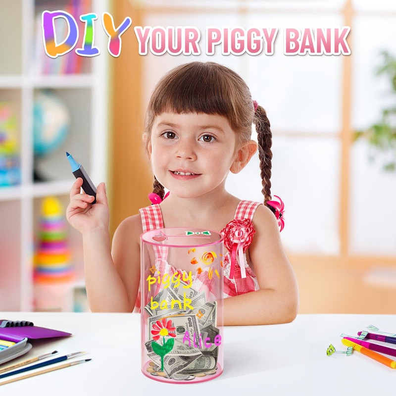 hizgo Clear Pink Piggy Bank for Adults and Kids, Unopenable