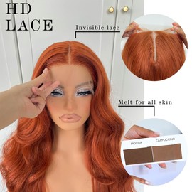 MITIMES Ginger Orange Lace Front Wig, Synthetic Hair, Long Body Wave, Suitable for Any Face Shape, Scalp-Like Growing, Pre-Cut HD Lace, Glueless Wear, Perfect for Beginners