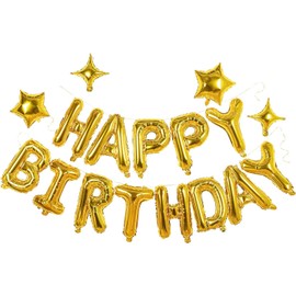 xiangsushijie Gold Happy Birthday Banner Balloon Aluminum Foil 16 Inch Letter,10 Inch Five Pointed Star Four Pointed Star Suitable for Kids, Men, Women, Boys and Girls Party Decoration Supplies