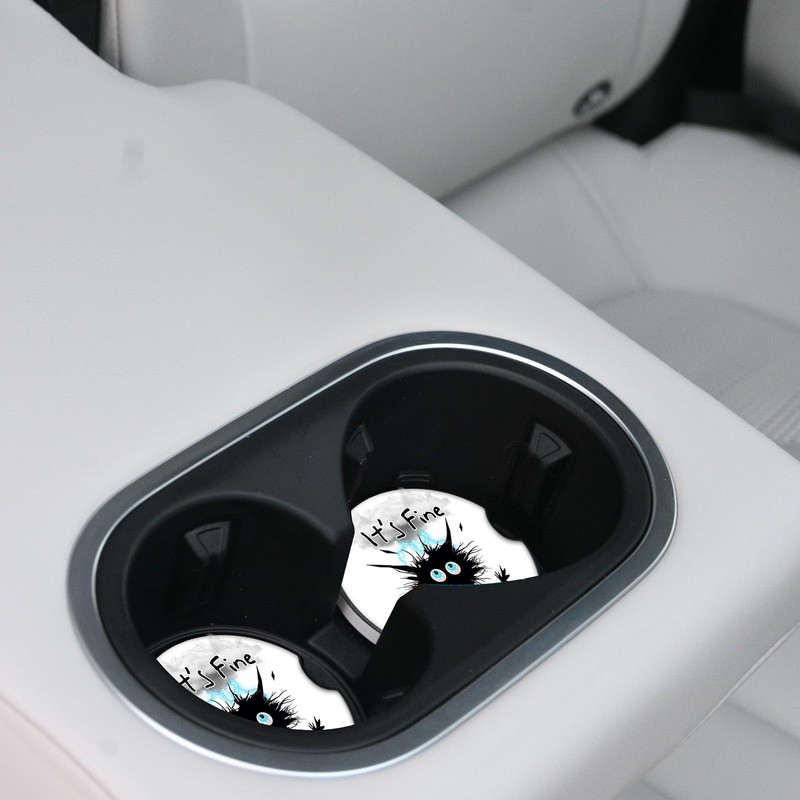 Car Coasters 2 Pack, Small 2.56" Ceramic Stone & Non-Scratch