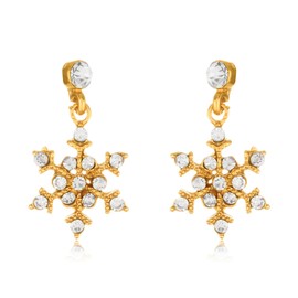 Polished Crystal Gold Tone Snowflake Dangle Earrings