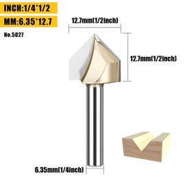 HUHAO 5PCS CNC Engraving Bits 90 Degree V Groove Router Bit 1/4 Shank 2 Flute Carbide V Bit Woodworking Engraving Tool Surfacing Router Bit for Composition Materials Plywoods Hardwoods (1/4in-12.7mm)
