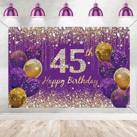 45th Birthday Decorations for Women, Purple Glitter Spots Fabric Sign Poster Birthday Party Decoration, 45th Birthday Background Banner Woman, 45th Birthday Party Decoration