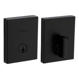 Kwikset San Clemente Deadbolt Lock, Matte Black Rectangle Exterior Keyed Front Entry Door, Pick Resistant SmartKey Rekey Security, Single Cylinder Dead Bolt, with Microban Protection