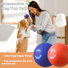Smart Jumping Vibrating Interactive Dog Ball Self Moving Bouncing Ball Toy with Automatic Motion, Durable Chew Resistant Design for Small/Medium/Large Sized Dogs (Blue/L)