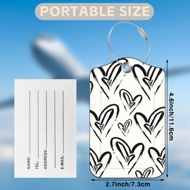 Abstract Black and White Hearts Set of 2 Luggage Tags for Suitcases Leather Suitcase Tags Identifiers with Privacy Name Address Label and Stainless Steel Loop for Women Men Travel Luggage Accessories