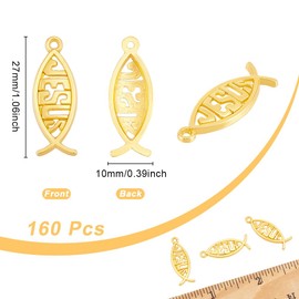GOMAKERER Pack of 160 Jesus Fish Pendants, Pendants with Jesus Fish Motif, Antique Gold Alloy for Necklaces, Bracelets, Earrings, Jewellery, Key Chains, DIY Making (27 x 10 mm), Metal