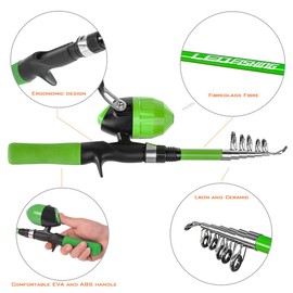 LEOFISHING Kids Fishing Pole 150cm/4.92ft Portable Telescopic Fishing Rod and Reel Combos Kit Spincast Youth Fishing Pole Fishing Gear for Kids Boys Girls Grenn Blue (Green)