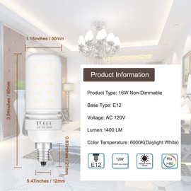 TSOCO E12 LED Bulbs,12W LED Chandelier Light Bulbs,100 Watt Equivalent,6000K Daylight White,1200LM,Non-Dimmable Ceiling Fan Light Bulbs,Pack of 3 (Ivory-Daylight-12W)
