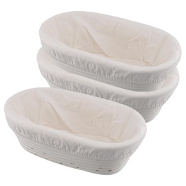 YUENPUN 3 Stück 25 cm Brot-Banneton-Gärkörbe, ovale Rattan-Sauerteig-Gärkörbe mit Leinen-Auskleidung für Kunsthandwerk, Backen, Heimgebrauch