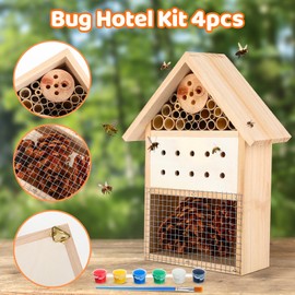 Leinuosen 4 Set Bug Hotel Kit, Wood DIY Cedar Craft for Building Bee, Hanging Insect Hotel for Bee, Butterfly, Ladybirds, Beneficial Insect Habitat, Educational Kit for Adults, Parents and Teachers
