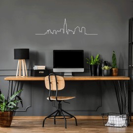 Vinyl Wall Art Decal - City Skyline - 10" x 40" - Modern Urban Minimalist Design for Home Bedroom Living Room Apartment Office Work School Classroom Store Decor (White)