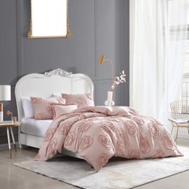 Betsey Johnson - Queen Duvet Cover Set, Reversible Cotton Bedding with Matching Shams & Bonus Throw Pillow, Chic Bedding Set (Rambling Roses Pink, Queen)