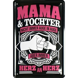 WOGEKA ART Retro Tin Sign - Mum & Daughter - Heart on Heart - Funny Saying as Gift Idea for Decoration, 20 x 30 cm, Made of Metal in Vintage Design 1697