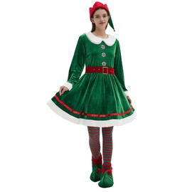Christmas Elf Women Costume Adult Santa Claus Costumes Dress Outfit Lady Miss