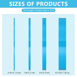 4 Rolls Vinyl Pinstripe Tape 1/16, 1/8, 1/4 and 1/2 Inch Masking Tape Masking Tape Automotive Car Auto Paint for Curves, High Temperature Vinyl Low Tack