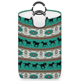 Aztect Horse Foldable Laundry Basket Bag, Reto Boho Collapsible Hamper Storage Bin for College Dorm Bedroon Bathroom Travel
