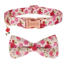 ADOGGYGO Floral Dog Collar with Bow, Red Pink Rose Flower Dog Bow Collar with Metal Buckle, Adjustable Pet Floral Collars for Medium Dogs (Medium)