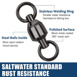 Ball Bearing Swivels - 20pcs/Pack High Strength Stainless Steel Ball Bearing Swivel with Two Welded Ring Fishing Swivel Connectors Saltwater Standard with Black Nickle Coated