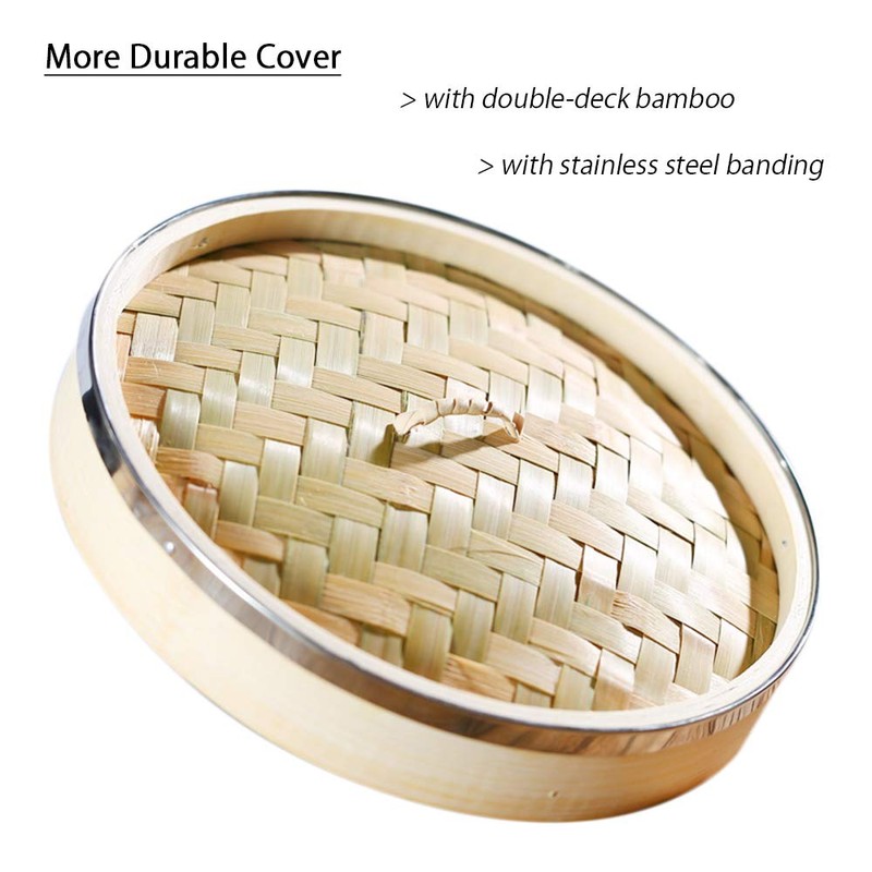 Hcooker 3 Tier Kitchen Bamboo Steamer with Double Stainless Steel