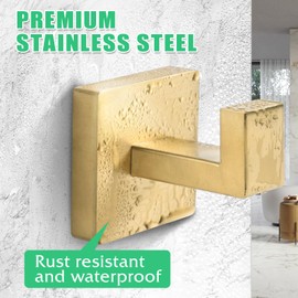 Fenas Towel Hooks Robe Hook Coat Hook Stainless Steel Heavy Duty Bathrooms Square Hooks Wall Mounted for Bathroom Kitchen Bedroom 2 Pack Brushed Gold