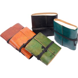 TUZECH Handmade Leather Bound Book of Shadows Mini Leather Journal Notebook Blank Unlined Small Pocket Tiny Journal For Office||Artist|| Architect|| Personal Notes Vintage Diary for Women and Men - Set Of 5