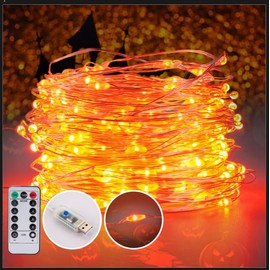 Ehome String Lights, USB Fairy Lights Plug in 33 ft 100 LED Twinkle String Lights Silver Wire Lights with Remote and Timer 8 Modes Outdoor Indoor Waterproof Starry Lights DIY Party Wedding, Orange