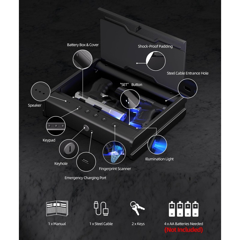PINEWORLD Gun Safe For Handgun, Gun Case, Biometric Gun Safe