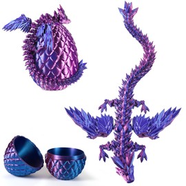3D Printed Dragon Egg 12" Winged Dragon Inside with Articulated Horn, Rainbow Fidget Sensory Toy, Birthday Party Gift, Flexible Desk Companion, Easter/Christmas Surprise Stuffers (Purple Color)