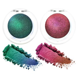 evpct 2Pcs Emerald green Mermaid purple Duochrome MultiChrome Chameleon Eyeshadow Palette Set, Blue green Wine purple Loose High Pigment Shimmer Metallic Rainbow Eyeshadow Makeup Pallet, 2g,(08&09)