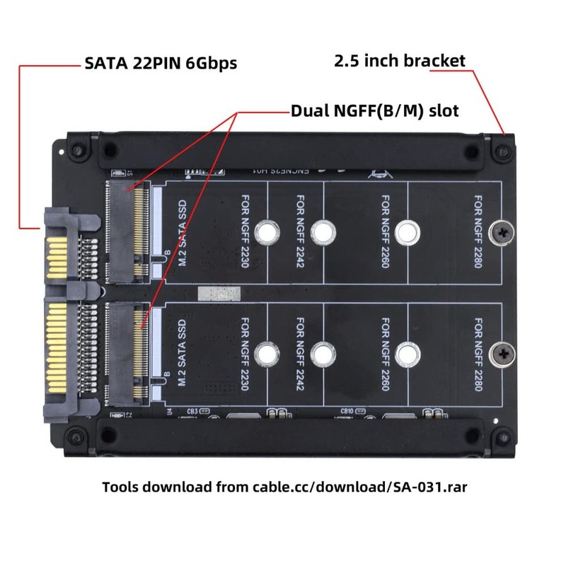 cablecc Dual NGFF B+M Key M.2 SSD Card JOBD Raid0
