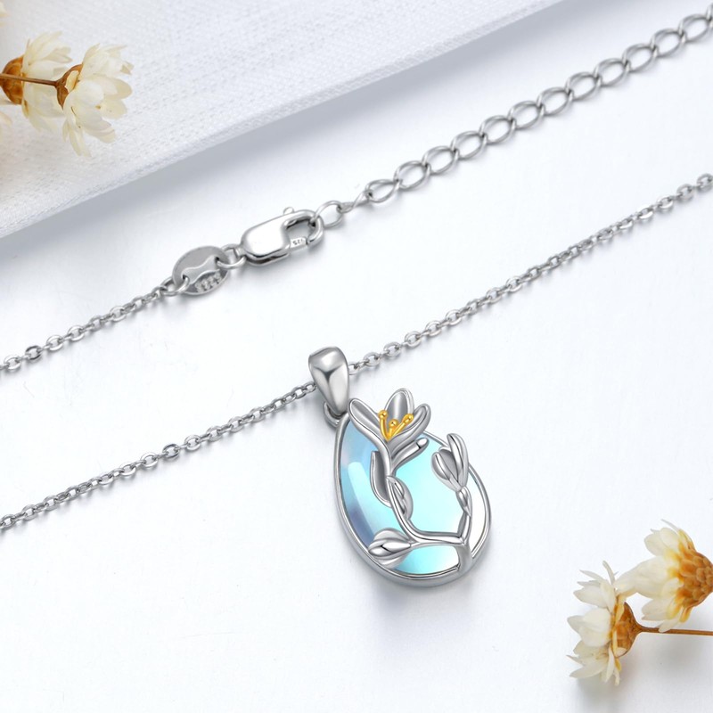 TwoAnts January Birth Flower Necklace 925 Sterling Silver Snowdrop Moonstone