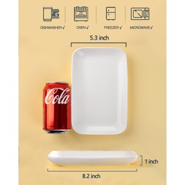 DELLING 8 Inch Rectangular Appetizer Plates, Salad Plates Set, Ceramic Dessert Plates, Small Serving Plates for Salad, Appetizer, Snack, Sushi - Microwave, Oven, and Dishwasher Safe - Set of 6, White