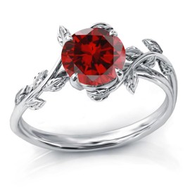 Wasee July Birthstone Ring 925 Sterling Silver Ruby Ring Leaf Promise Ring for Her Birthday Anniversary Jewelry for Women,Ring Size 8