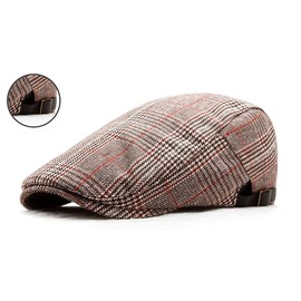 crazy bean Beret Hat Men's Beret Cap Autumn and Winter Warm Vintage Beret Hat of the Painter, Brown Chequered