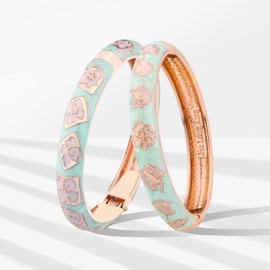 UJOY Vintage Bracelet Gold Plated Enameled Jewelry Spring Hinge Metal Cuff Cloisonne Bangles Set Gift Box Packed 55A67-55A107 Light Green