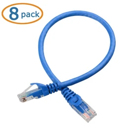 Cable Matters Paquete de 8 cables Ethernet Cat5e cortos Snagless (cable Cat5e, cable Cat 5e) en azul de 1 pie