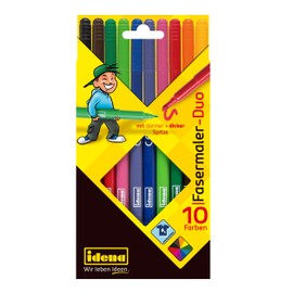 Idena 10040 - Fasermaler Duo, 10 Stück im Kartonetui, mit dünner und dicker Spitze, farbintensiv, auswaschbar, zum Malen und Zeichnen im Kindergarten, der Schule und in der Freizeit