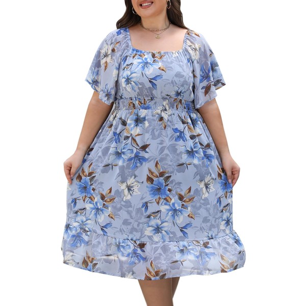 Mieshiion Plus Size Chiffon Floral Dresses for Curvy Women Casual