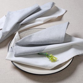 Ramanta Home Cloth Napkins Set of 12 18x18 Inches - Fall Thanksgiving Block Striped Dinner Napkins for Christmas Farmhouse Wedding, Washable 100% Cotton Durable Table Linen for Everyday Use - Grey