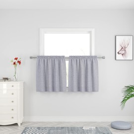 Tier Curtains Grey 24 inch Length Kitchen Linen Textured Privacy Cafe Curtains Short Bathroom Small Basement Half Window Curtain Bedroom Living Room 2 Panels Rod Pocket 27"x24"