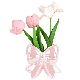 Biiange Pink Bow Vase, Small Decorative Ceramic Bud Vase for Flowers, Table Centerpiece, Gift for Wedding, Mother's Day, Birthday & Housewarming